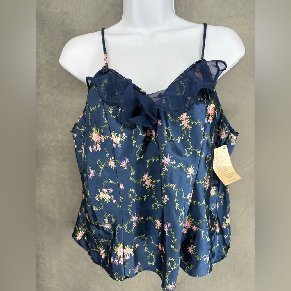 Vintage Barbizon Floral Cami Top Blue Floral‎ Deadstock Large NWT Cottagecore